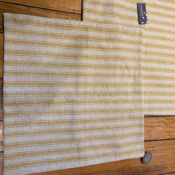 Yellow Ticking Stripe Decorative Pillow Cover 20x20 Zipper Closure Rizzy Home - Picture 4 of 11